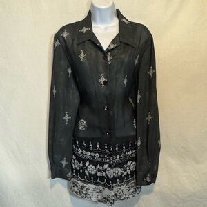 A-99‎ Russel Kemp PLUS SIZE 14 Gray & White Long Sleeve Button Down Blouse